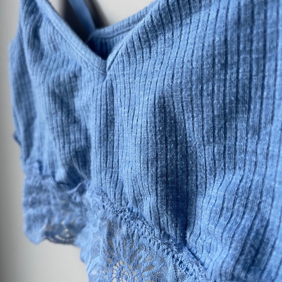 Aerie Blue Lace Trim Ribbed Bra Top Medium - Picture 2 of 3